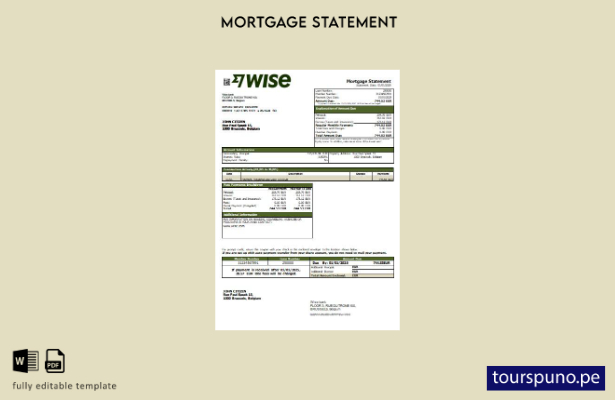 listo para imprimir Plantilla de extracto de hipoteca del banco Wise de Bélgica